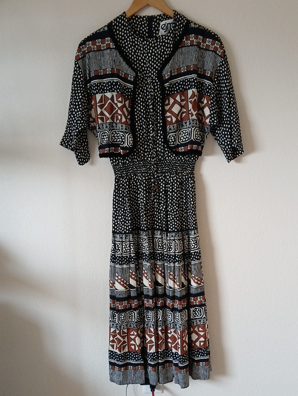 Vintage EJM Petite Western Style Dress With Built In Vest 100% Rayon